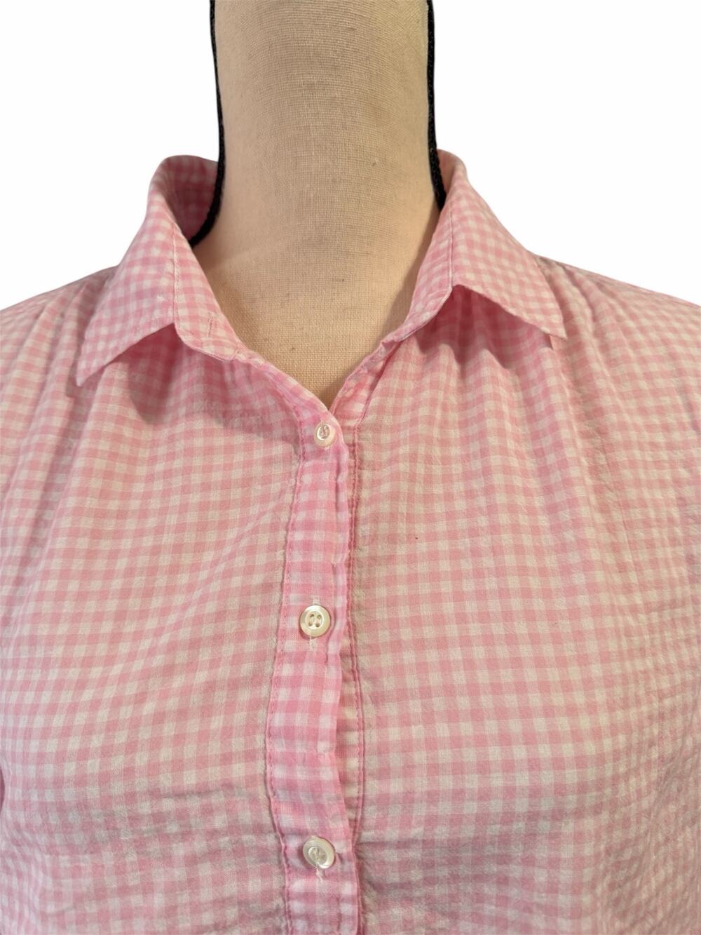J. Crew Womens Pink White Gingham Popover Collared Tunic Top Blouse Sz 12 Preppy